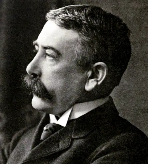 Photographie ancienne : Ferdinand de Saussure, de profil, moustache et costume sombre.